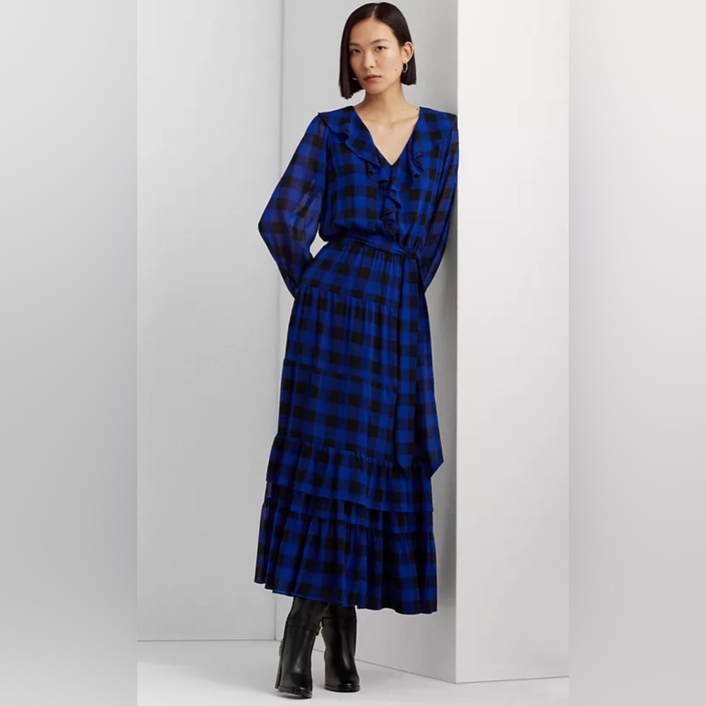Buffalo Check Belted Georgette Dress